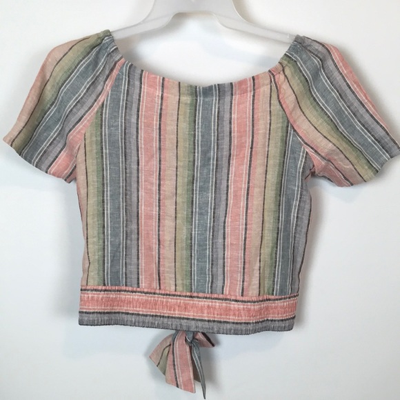Anthropologie DREW Rainbow Linen Tie Front Blouse Size S NWT - Picture 5 of 7